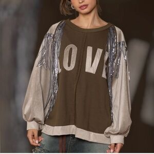 ⭐️NWOT POL French Terry Love Sequin Tassle Top⭐️